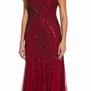 Adrianna Papell Women's Sequin Off Shoulder Gown - Cranberry, Size 8 (M)