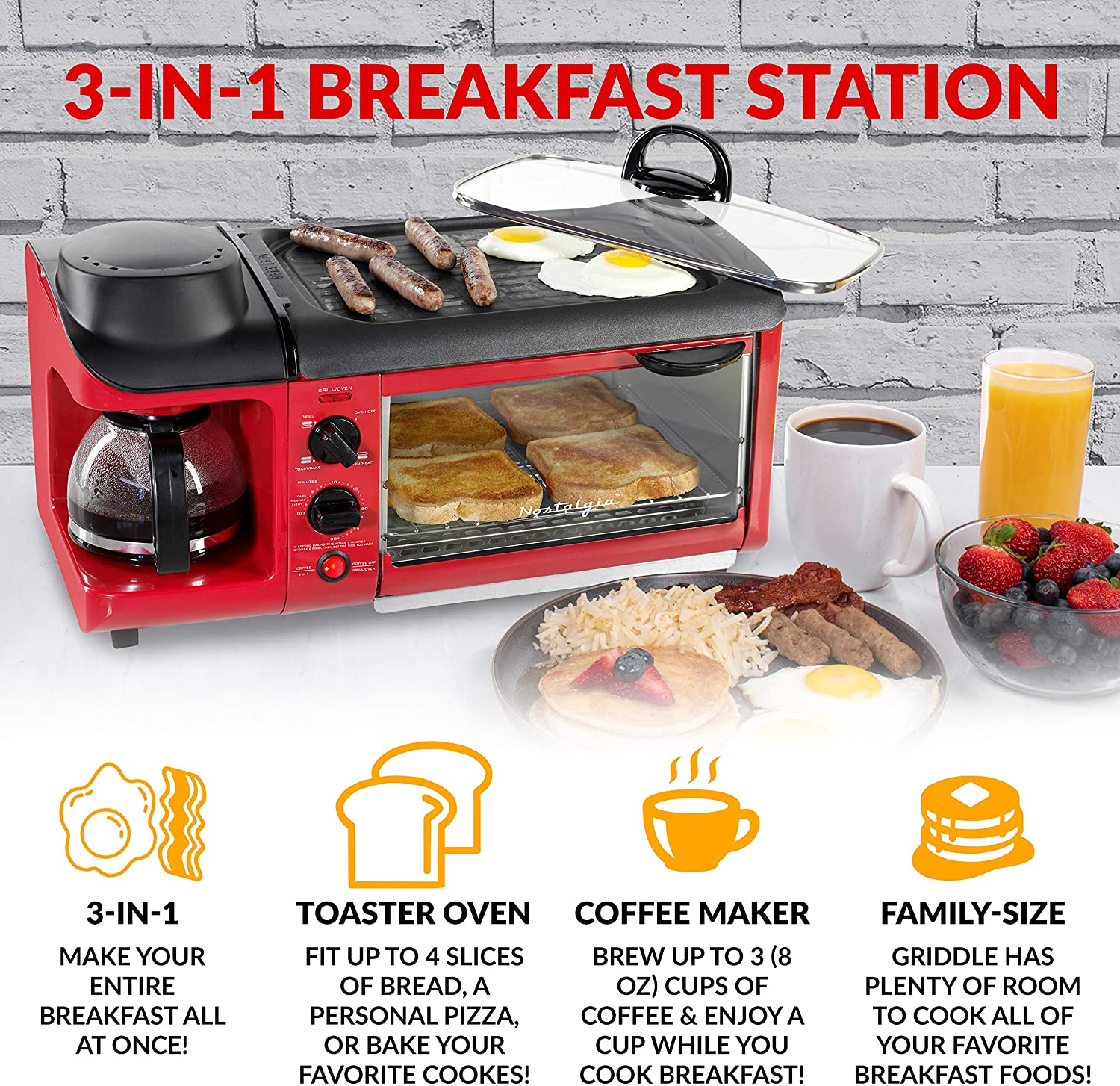 Nostalgia BST3RR 3-in-1 Breakfast Station