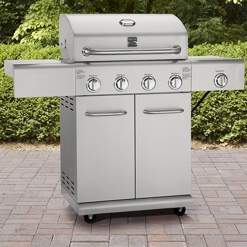 Kenmore PG-40405S0L-SE 4 Burner Outdoor Patio Propane Gas BBQ Grill with Searing Side Burner, Stainless Steel