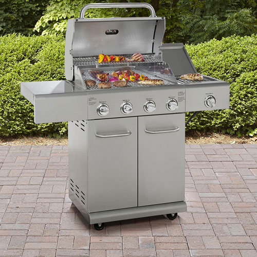 Kenmore PG-40405S0L-SE 4 Burner Outdoor Patio Propane Gas BBQ Grill with Searing Side Burner, Stainless Steel